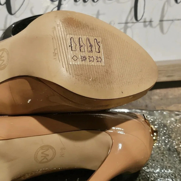 Michael Kors Hamilton Peep Heels Dark Nude Patent Leather Wmns 6.5 - Picture 15 of 16